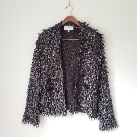 The Great. Short Monster Cardigan Loop Knot in Metallic Charcoal - Picture 4 of 10